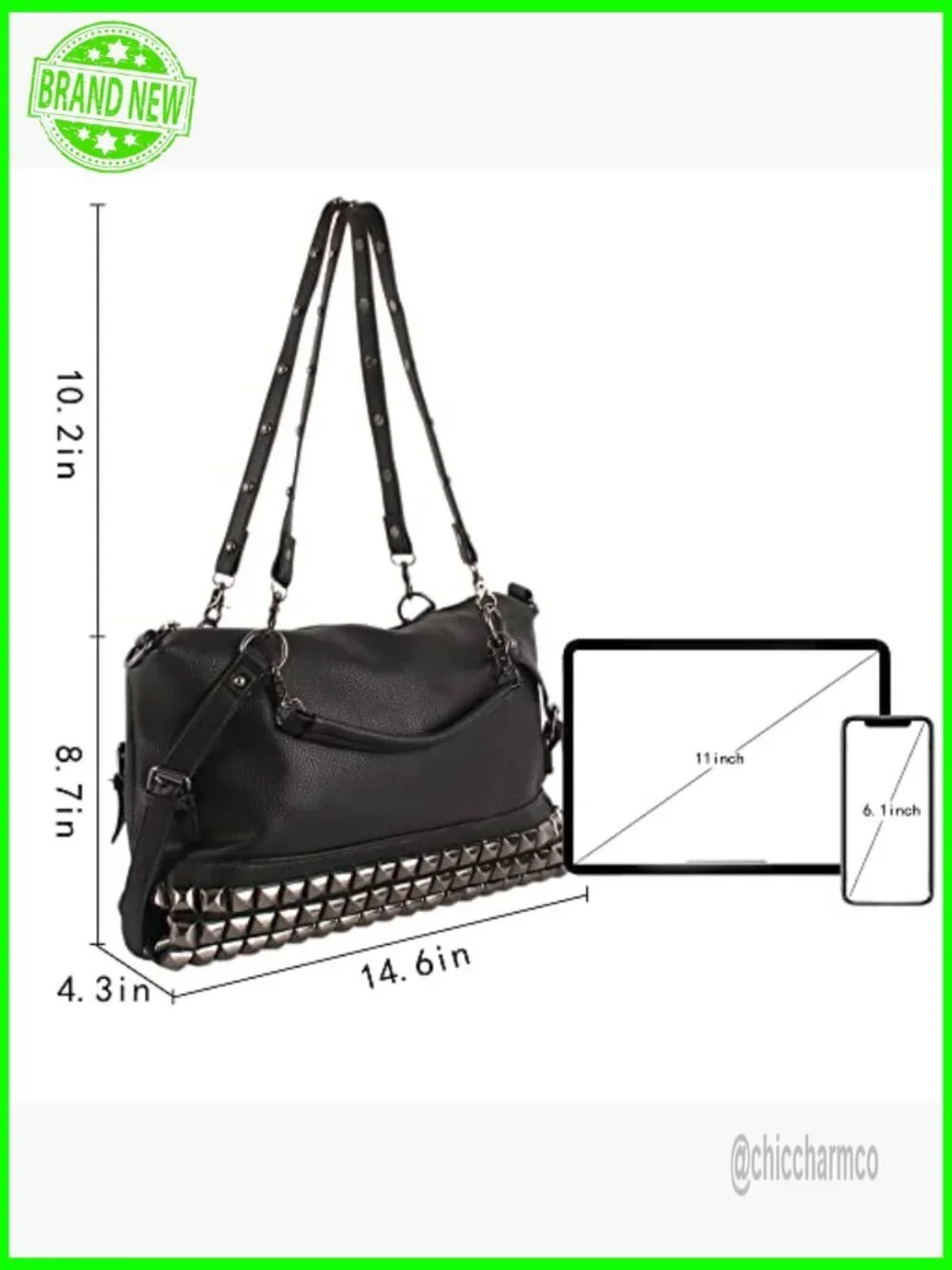 Large Faux Leather Crossbody Hobo Bag with Rivet Design, Convertible Strap